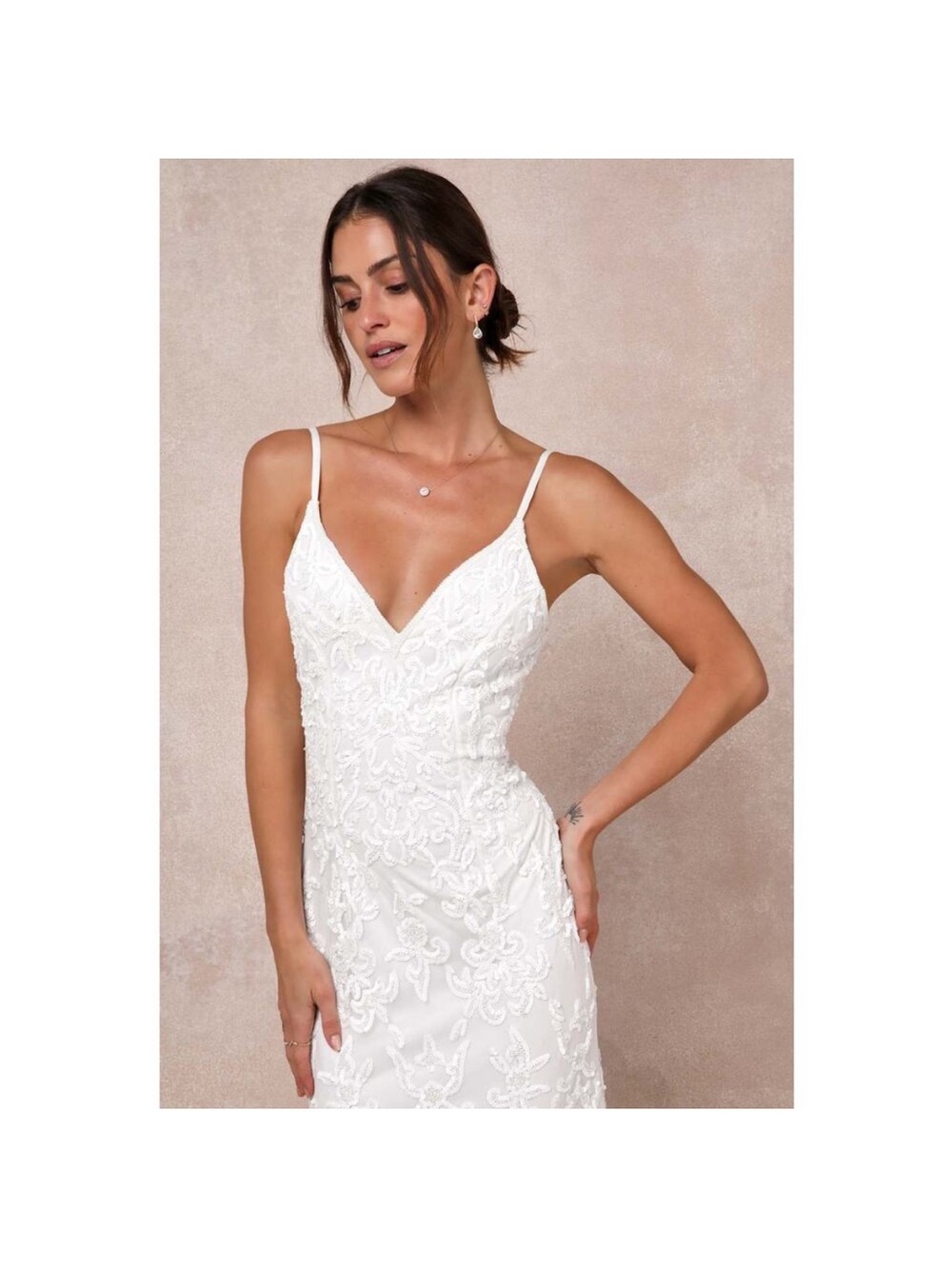 Lulus Everlasting Passion White Sequin Beaded Backless Maxi Dress Sz Small NWOT - Picture 3 of 6
